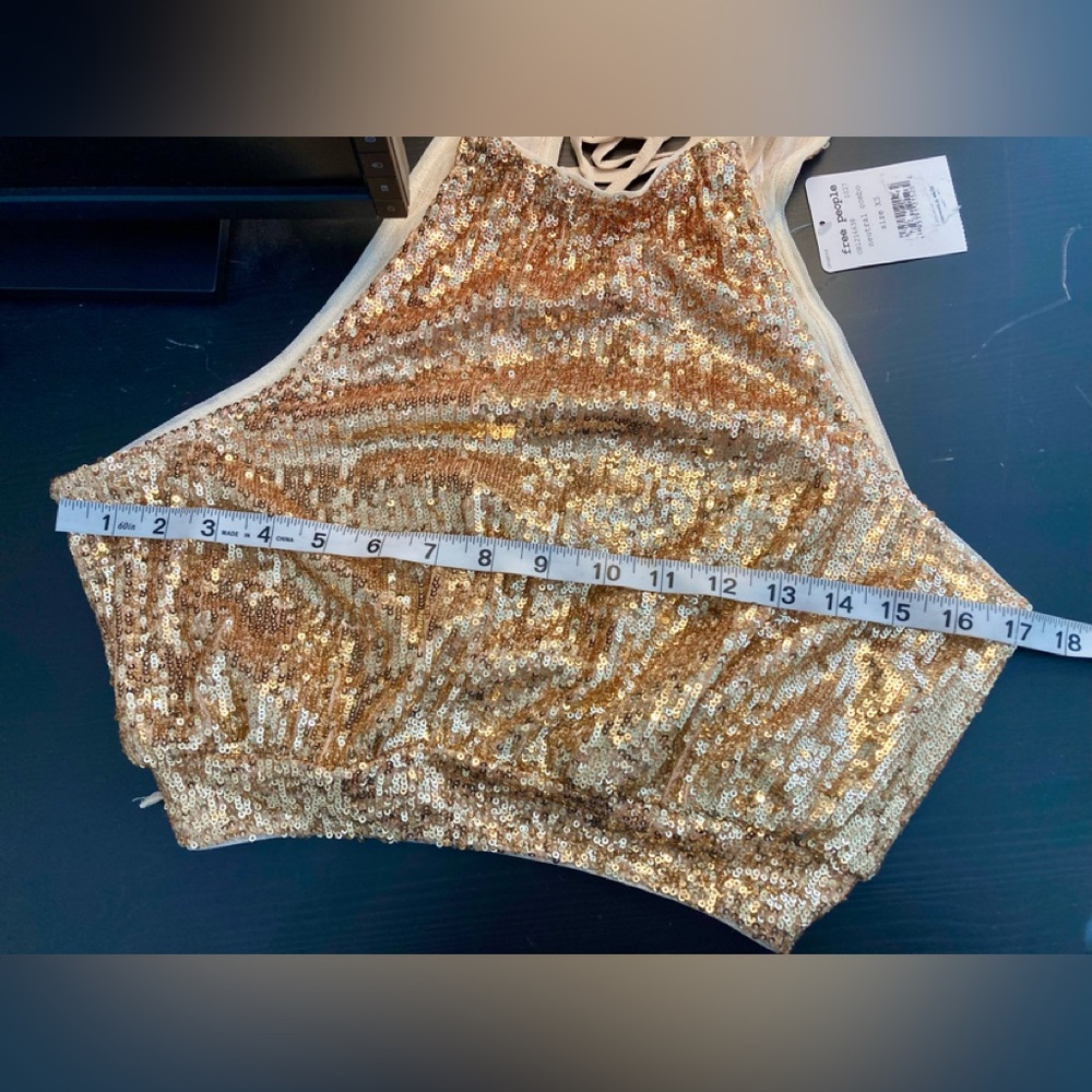 NWT Free People Dazzle the Night Gold Sequin Halter Top - Picture 6 of 9